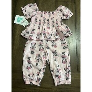 Minnie Mouse 12M Baby Girl Smocked Top and Pants Outfit Set NWT